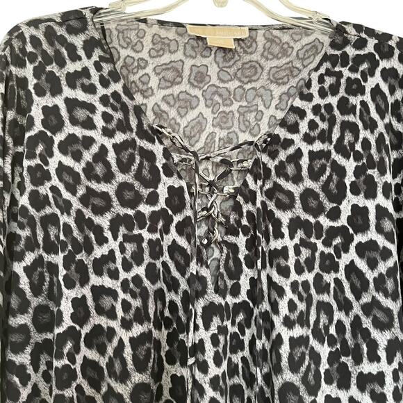 MICHAEL Michael Kors Black Leopard Animal Print Kaftan Tunic Beach Coverup 1X - Picture 3 of 7